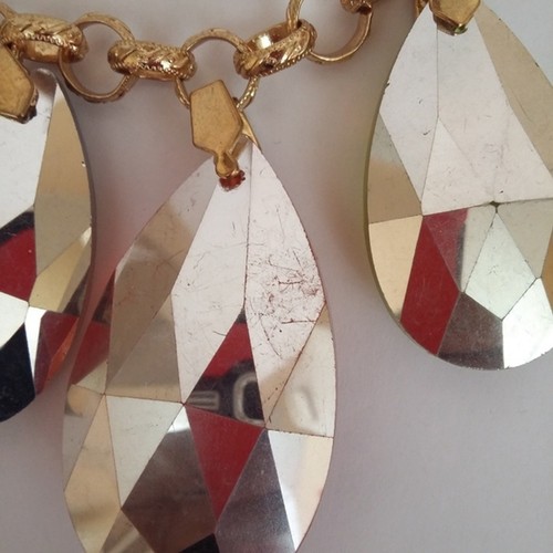 NEW Chunky Multi Rainbow Color Gold Gemstone Drop Pendant Statement Necklace Set - Picture 6 of 6