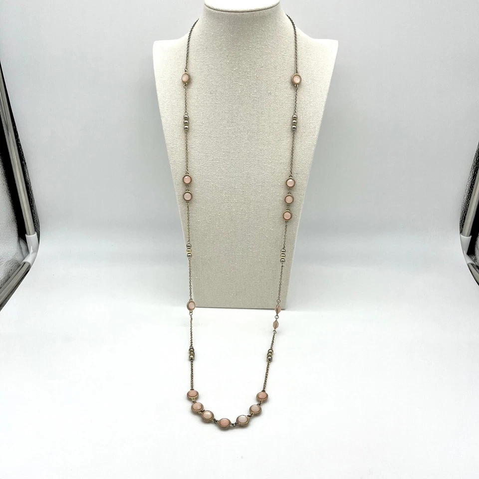 Collar en Capas Piedra Rosa Estación Cuentas Largo Joyería de Moda Foto 2 de 4