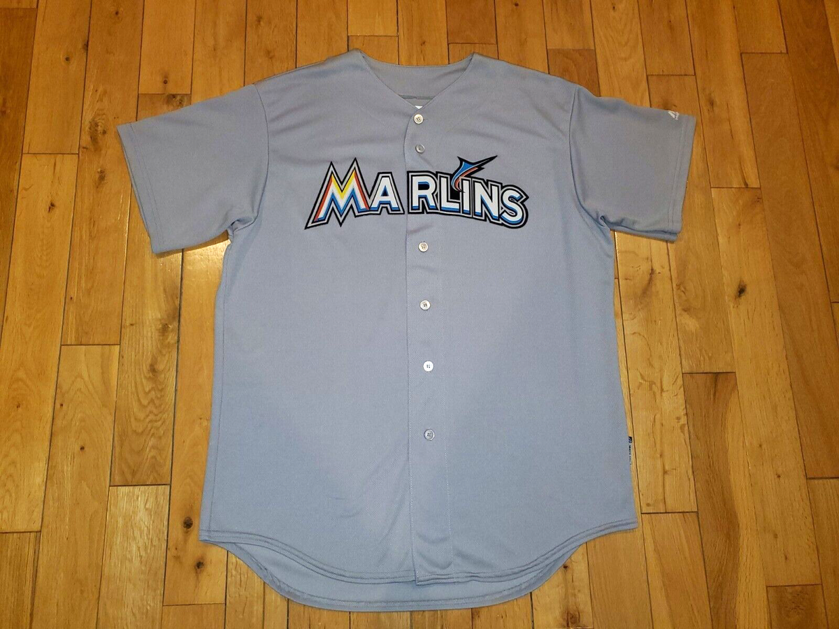 Majestic Cool Base Gray MIAMI MARLINS Men MLB Baseball Team JERSEY L Made  in USA