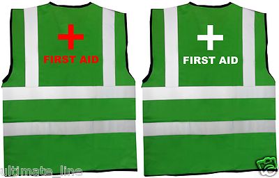 First Aid Printed Green Hi Vis HI VIZ First Aider Safety Vest WAISTCOAT VEST