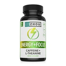 Zhou Natural Caffeine Pills 100mg with L-Theanine 200mg, Nootropic Supplement...
