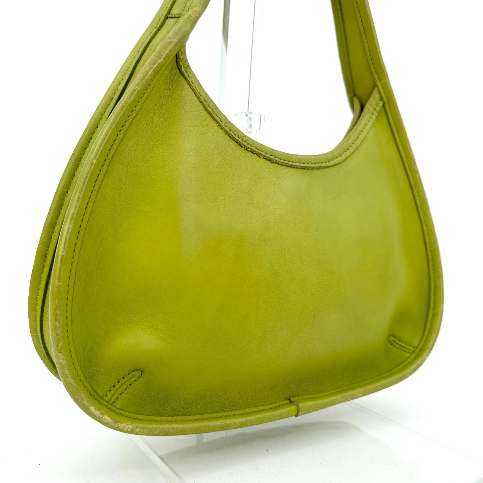 Borsa a tracolla Coach Ergo 9027 a mano giallo verde VECCHIA vintage pelle mezzaluna originale