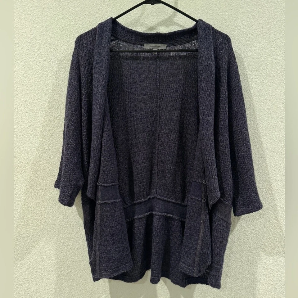 Cárdigan Classiques Entier Seda Lana Mezcla Lino Púrpura Tejido Frente Abierto Talla XL Foto 2 de 4