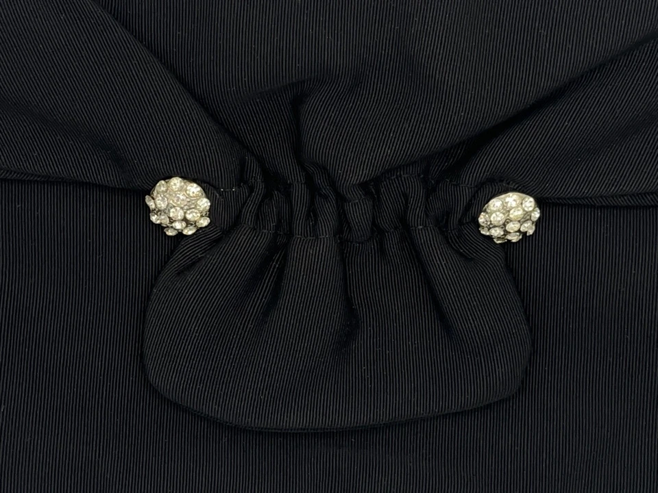 Cartera sin asas con botones de estrás negra sobre vintage años 60 cremallera garbardine Foto 4 de 4