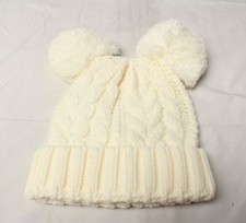 FabKids Kids Double Pom Cable Knit Beanie SV3 Natural One Size