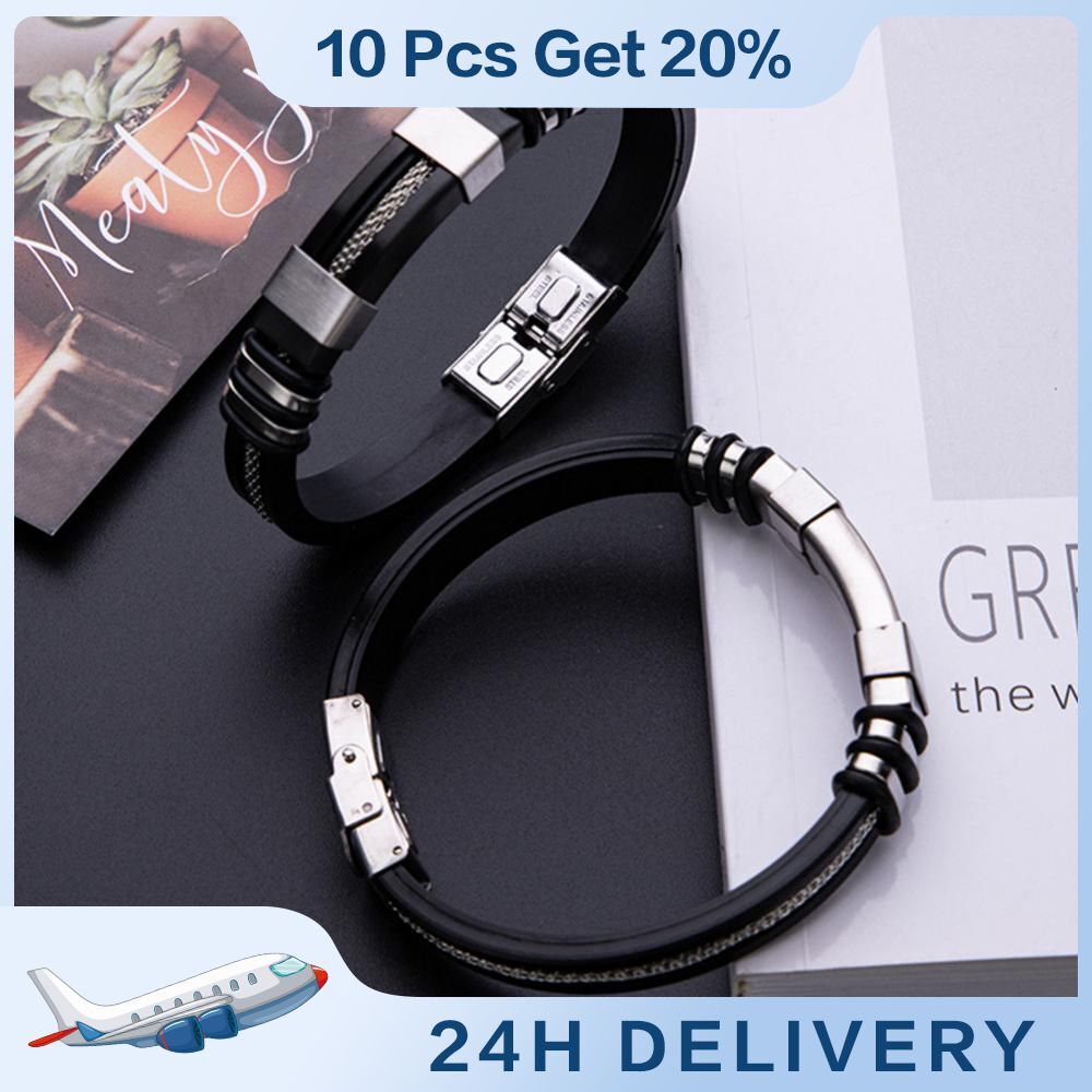 Titanium Steel Braided Buckle Bracelet Gentleman Leather Handmade Bangles Male W
