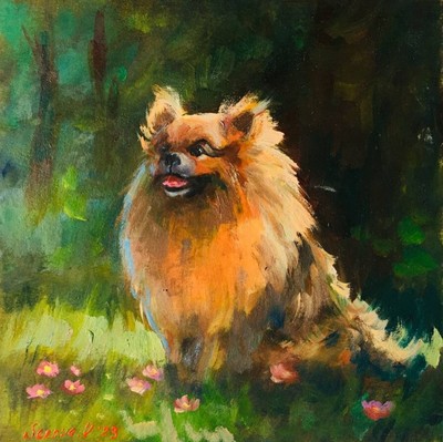 Animal Original Painting Small Wall decor Art Artwork Dog spitz 8x8 Pet antique