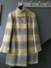 Benetton Wool Coat, Checked Yellow And Grey, Size 12