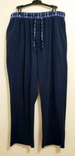 Hanes Men's Waffle Pajama Pants Lrg Navy Cotton Drawstring/ Plaid Waistband