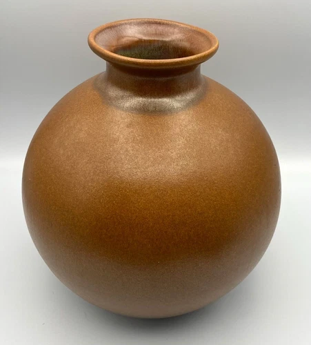 Royal Haeger Pottery Brown Matte Glaze Round Bulb Vase 2004 Vintage 9" Tall USA