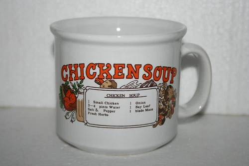 Vintage Chicken Soup Porcelain Mug With Recipe & Vegetables Graphic Design
