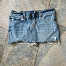 Aeropostale Y2K 2000's Vintage Distressed Denim Mini Skirt Casual Raw Hem Sz 1/2