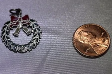 VINTAGE STERLING BRACELET CHARM"JMF" ENAMELED CHRISTMAS WREATH