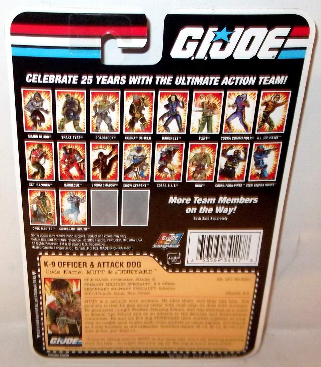 ✰ Gi Joe 25th Anniversary K-9 K9 Officer Attack Dog Moc Sealed