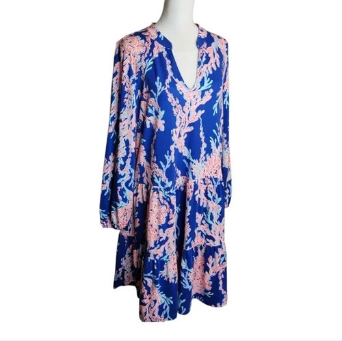 NEW Lilly Pulitzer Traci Long Sleeve Tiered Dress Borealis Blue Swim On Over M - Picture 4 of 8
