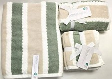 KASSA SPA WHITE,BEIGE,GREEN STRIPES QUICK DRY COTTON BATH,HAND,WASHCLOTH TOWEL