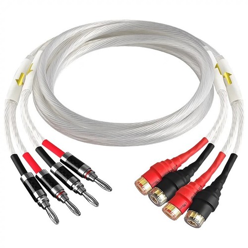 Pair Copper Silver Plated Speaker Wire Binding Post to Banana Plug Adapter Cable - Picture 2 of 6