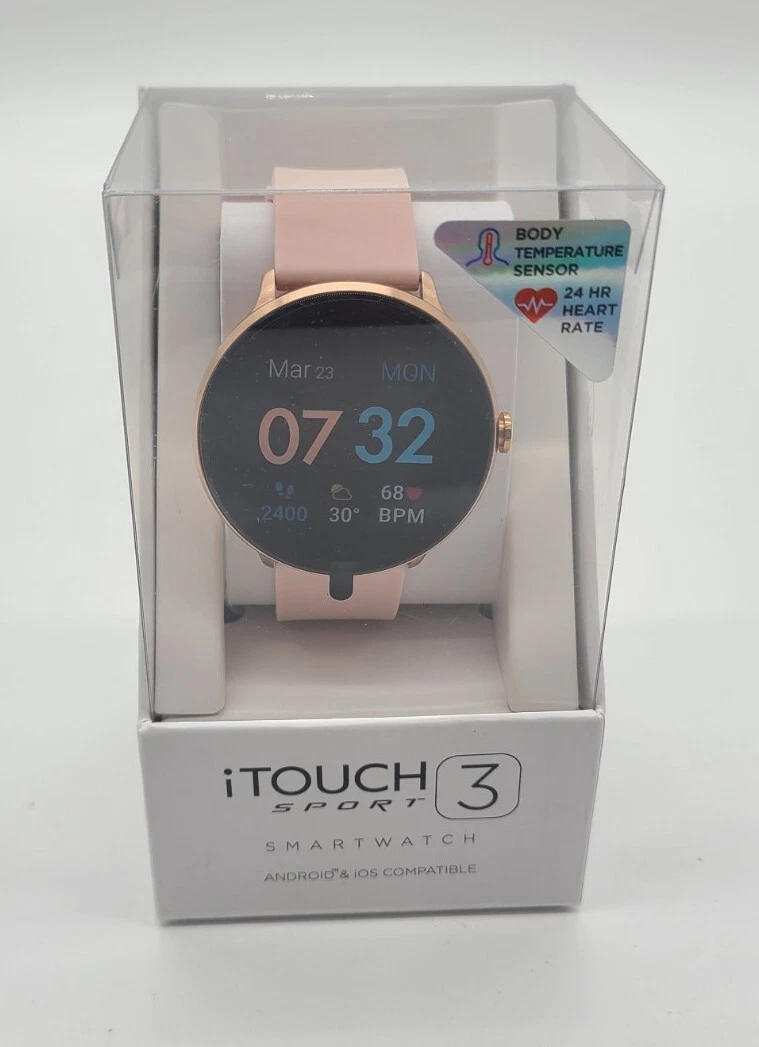 iTouch Sport 3 Smartwatch Fitness Tracker: Rose Gold Case with Blush Strap