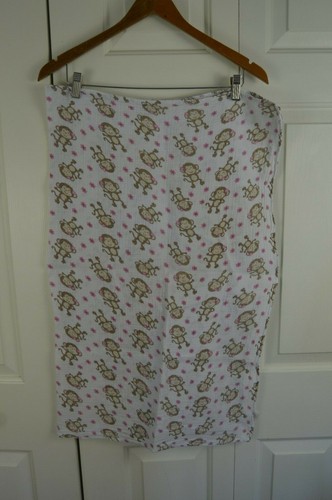 Chick Pea Monkey Baby Blanket Swaddle Muslin White Brown Tan Pink Flower - Picture 2 of 7