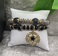 2 PC Handmade Boho Beaded Stackable 6.5  Plus Stretch Bracelet Set New B1182