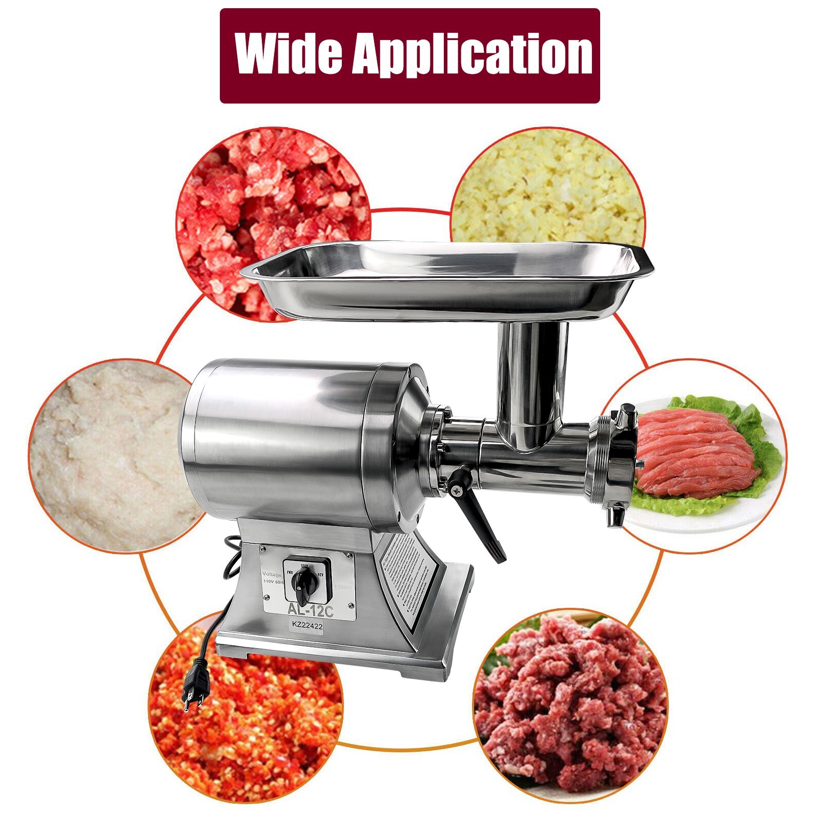 1.5HP Commercial Electric Meat Grinder 1100W Stainless Steel 550lbs/h Heavy Duty