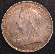 Crown 1895 Victoria Veiled Head .925 Silver gVF (T110)