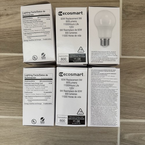 6 Ecosmart 60W Replacement 9W Bulb 800 Lumens 11,000 Hours Life 120V - Picture 3 of 3