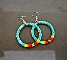 Handmade Seed bead Hoop Earrings in Nativ American style.