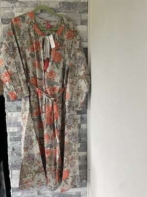 Women's RAJ NWT Boho Cotton Floral Print Midi Dress-Gray & Orange- Size Large