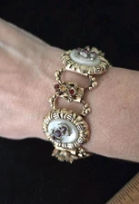 Vintage Victorian Revival Book Chain Bracelet Rhinestone Gold Tone 