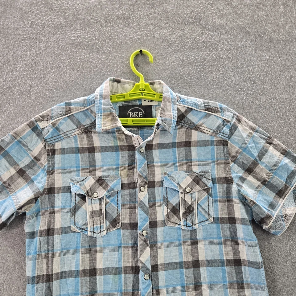 Camisa masculina BKE M azul xadrez manga curta pérola encaixe faroeste - Imagem 4 de 4