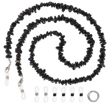 Natural Stone Chip Beaded Eyeglass Chain for Women, 28 Inch Solid Black