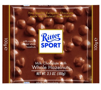 Ritter Sport, Milk Chocolate with Whole Hazelnuts (Pillow Pack), 3.5 Ounces 