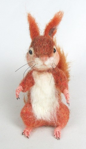 Artist Hand-Made Needle Felted Bendable Poseable Red Squirrel Figure - Too Cute!