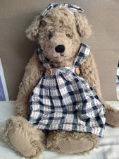 Ganz Cottage Collectibles Bear with Blue Plaid Dress and Hair Bow
