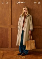 SEZANE Clyde Organic Cotton Beige Plaid Lined Oversized Trench Coat