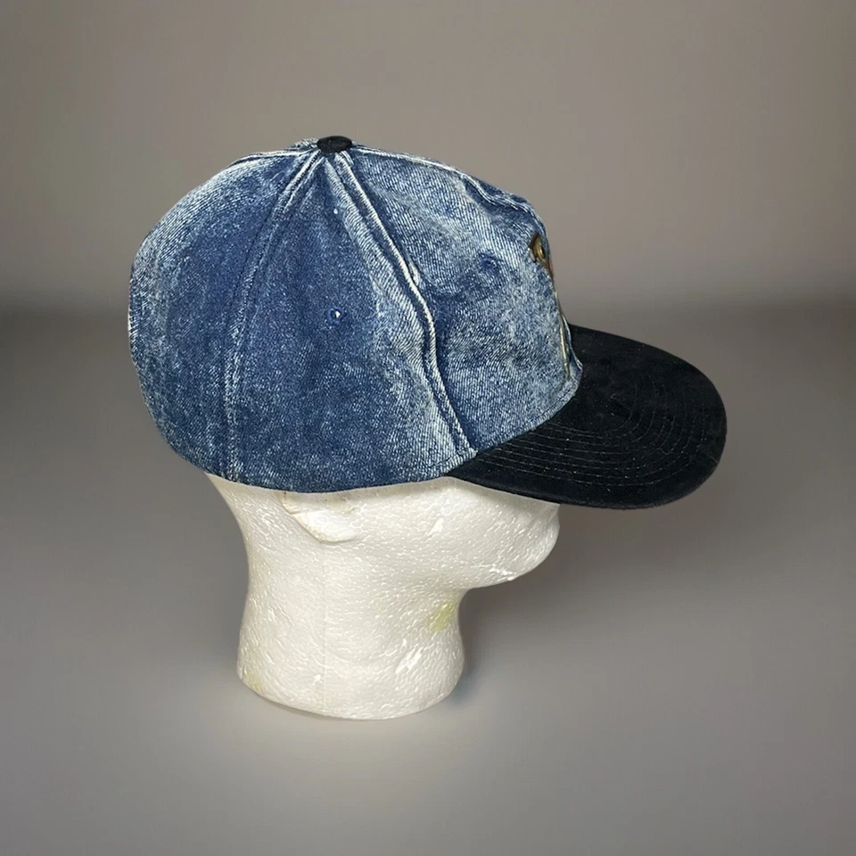 RARE Vtg 90s Malcolm X Denim 2 Tone Snapback Hat Cap 🔥Metal Logo Black History - Image 2 of 4