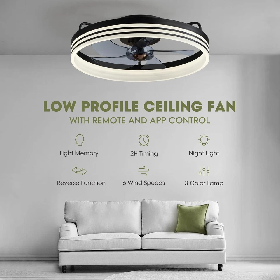 Low-Profile 20" Ceiling Fan with Remote & Adjustable LED Light for Modern Homes - Image 4 of 4