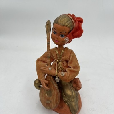 Vintage 1960s Tilso Golden Fantasy Pixie Elf with Lute Red Jacket Hat 7 
