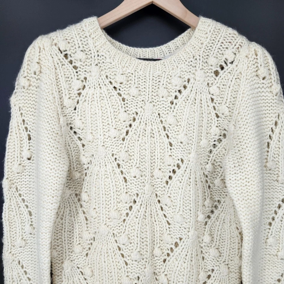 VTG Talbots Womens 100% Wool Sweater Size M Cream Bauble Open Knit Preppy - Image 2 of 4