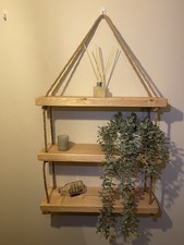 Handmade Rustic Rope Hanging Shelf – 3 Tier Wooden Wall Shelf–50cm–Made to Order