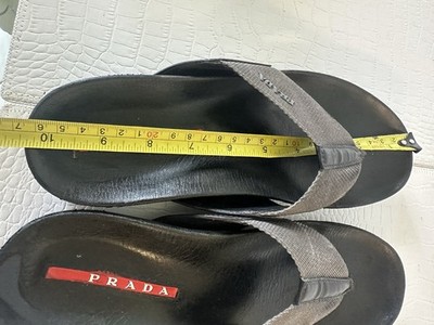 Prada Mens Size 7 Black Leather and nylon Thong Sandals 4Y  display picture 3