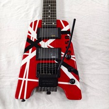EVH Style Headless Electric Guitar Red White Stripe Floyd Rose EMG Pickups