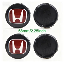 4x HONDA Set Of Black Red Wheel Center Caps 58MM 2.25in Satisfaction Guaranteed❤