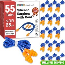 55 Pairs Silicone Ear Plugs Reusable Earplugs 25dB NRR Corded Ear Plug
