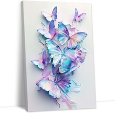 Butterfly Canvas Wall Art White Blue Purple Butterfly Pictures Wall Decor Abs...