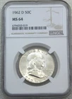 1962-D Franklin Half Dollar NGC MS64 90% FBL Frosty Just Graded New Holder B231L