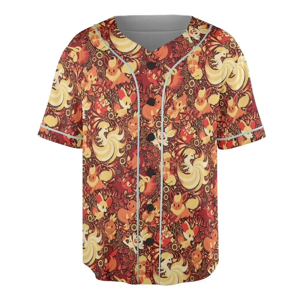 Pokemonn Fire Pattern Unisex Baseball Jersey
