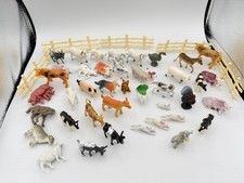 Vintage Mini Farm Animals Lot Mixed Plastic Cow Pig Sheep Goat Turkey Fence