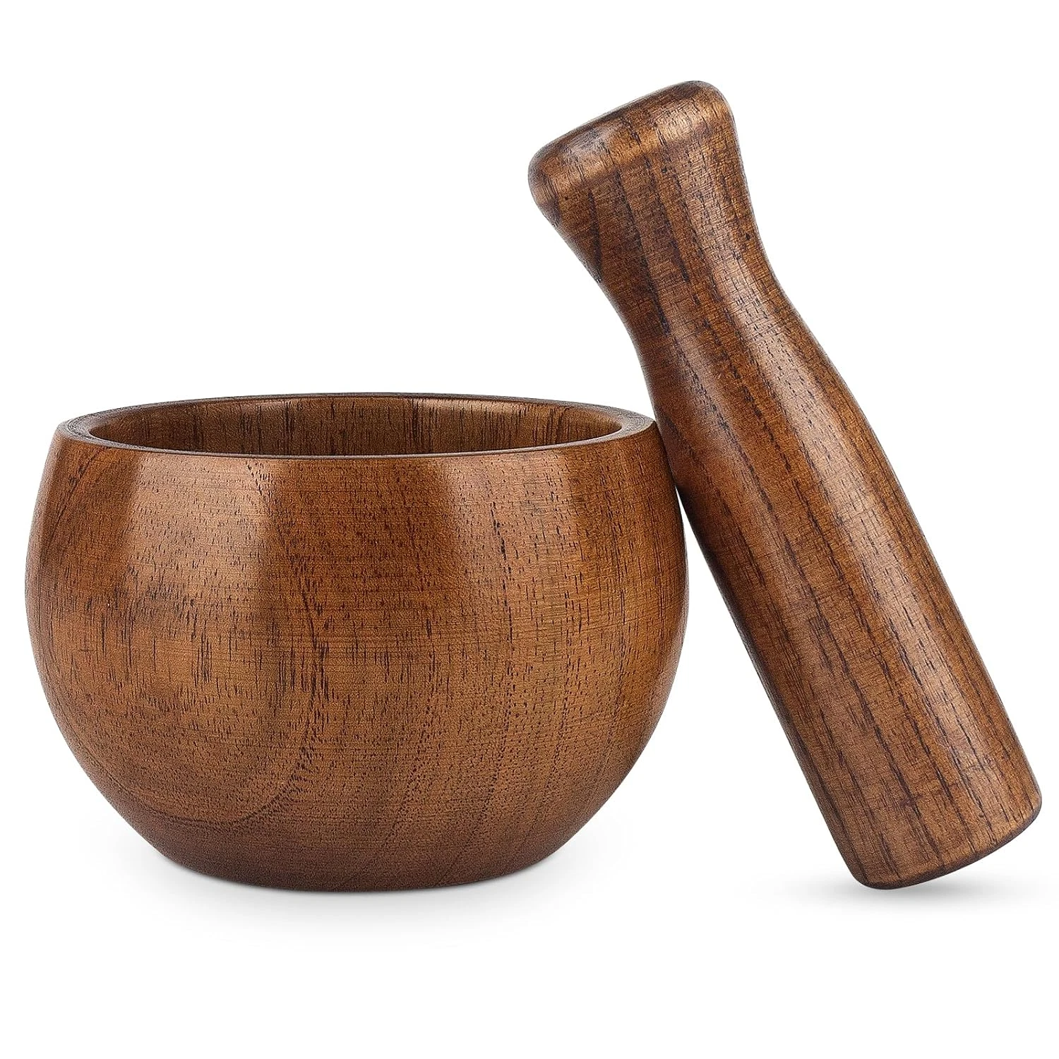 Wood Mortar and Pestle Set, Wood Grinder Bowl for Guacamole, Salsa, Herb Crusher